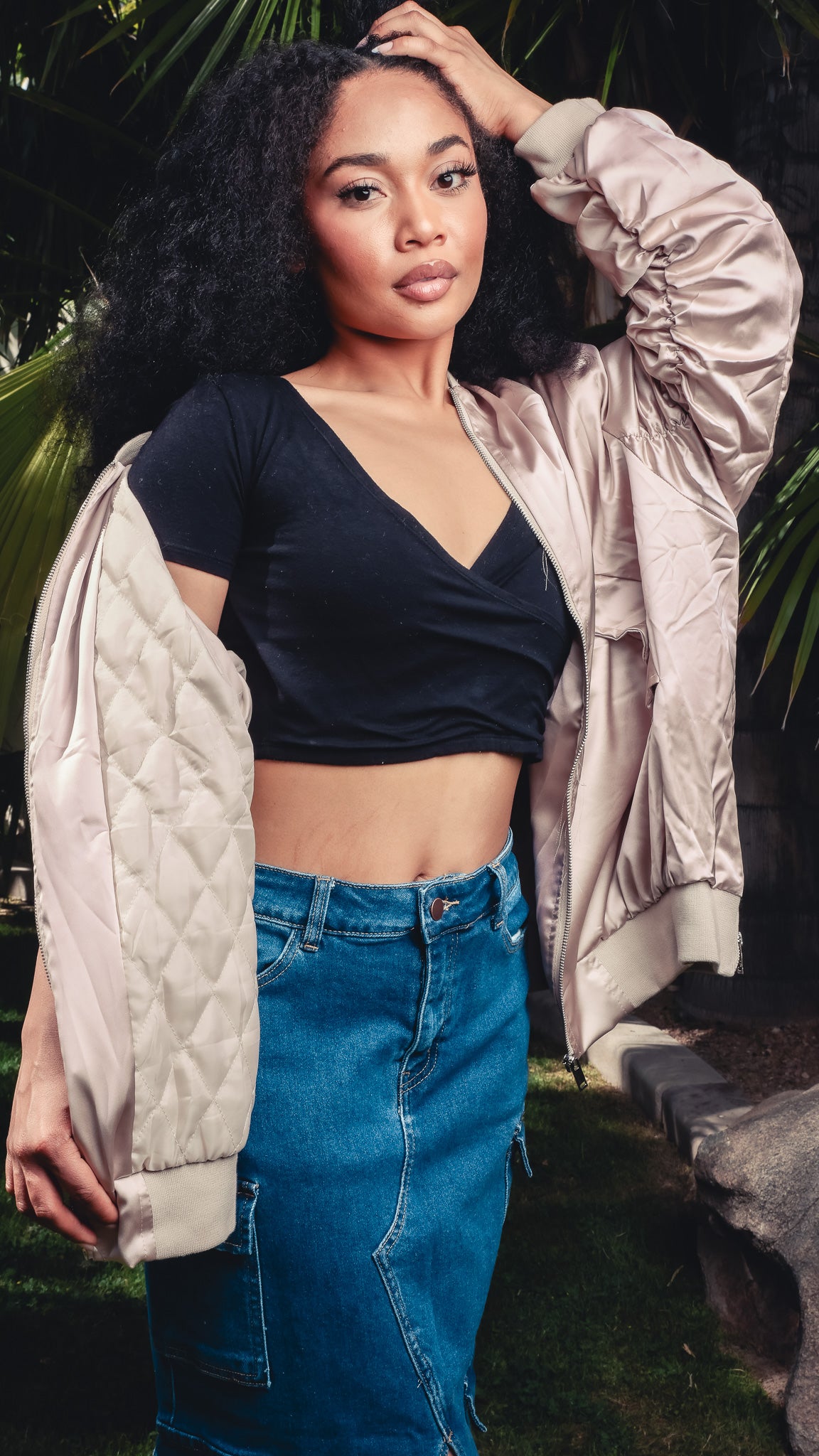 Champagne Satin Bomber
