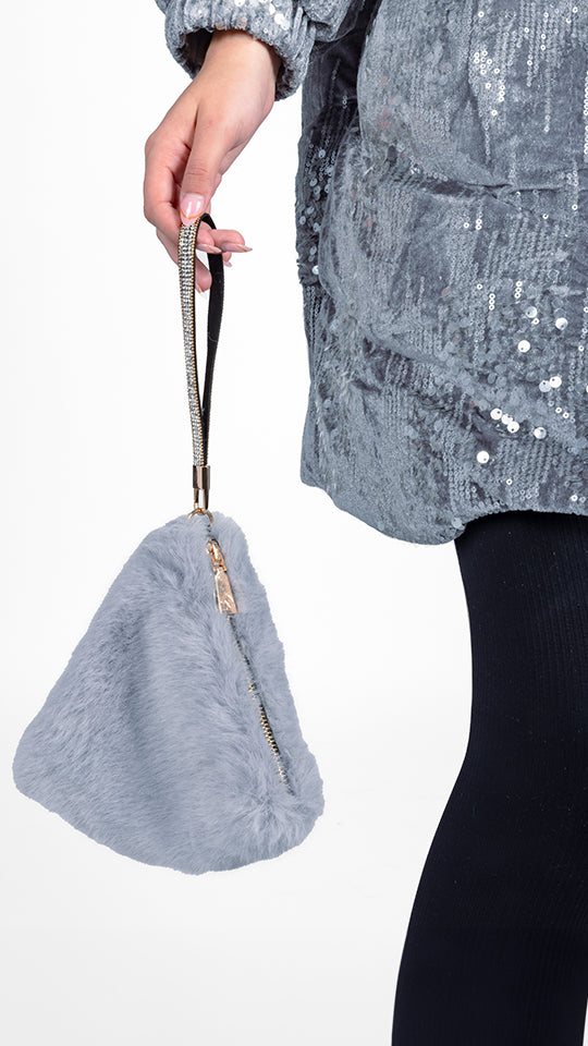 Sequin Trimmed Fur Tote