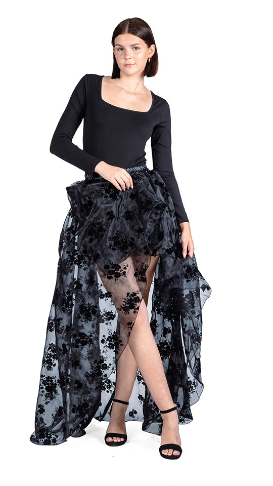 Hi-Low Floral Tulle Skirt